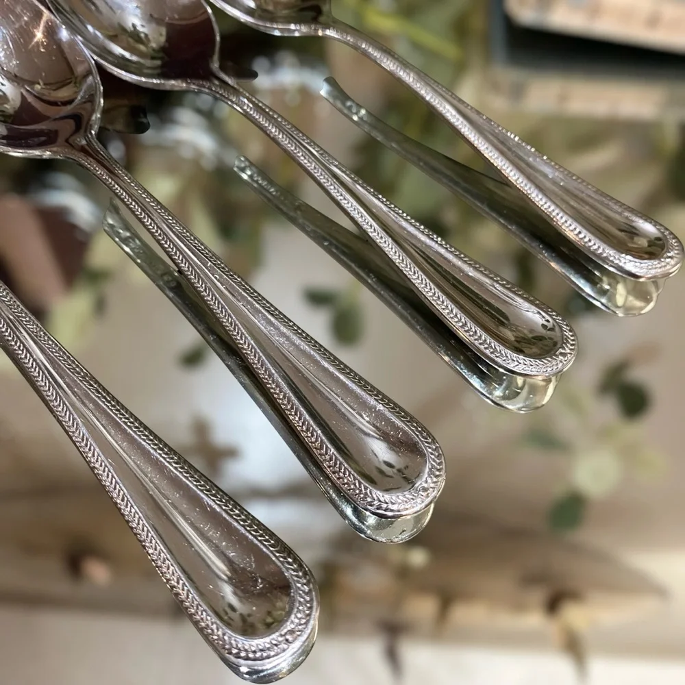 Gorham Braid Set 4 Spoons Glossy 18/10 Stainless Flatware Silverware Teaspoons